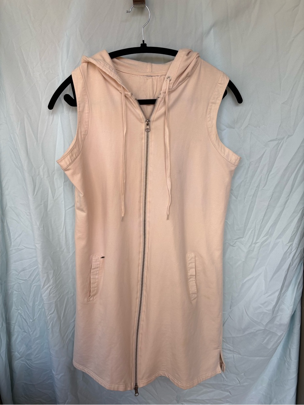 Sleeveless Hooded Zip-Front Dress in Blush Pink